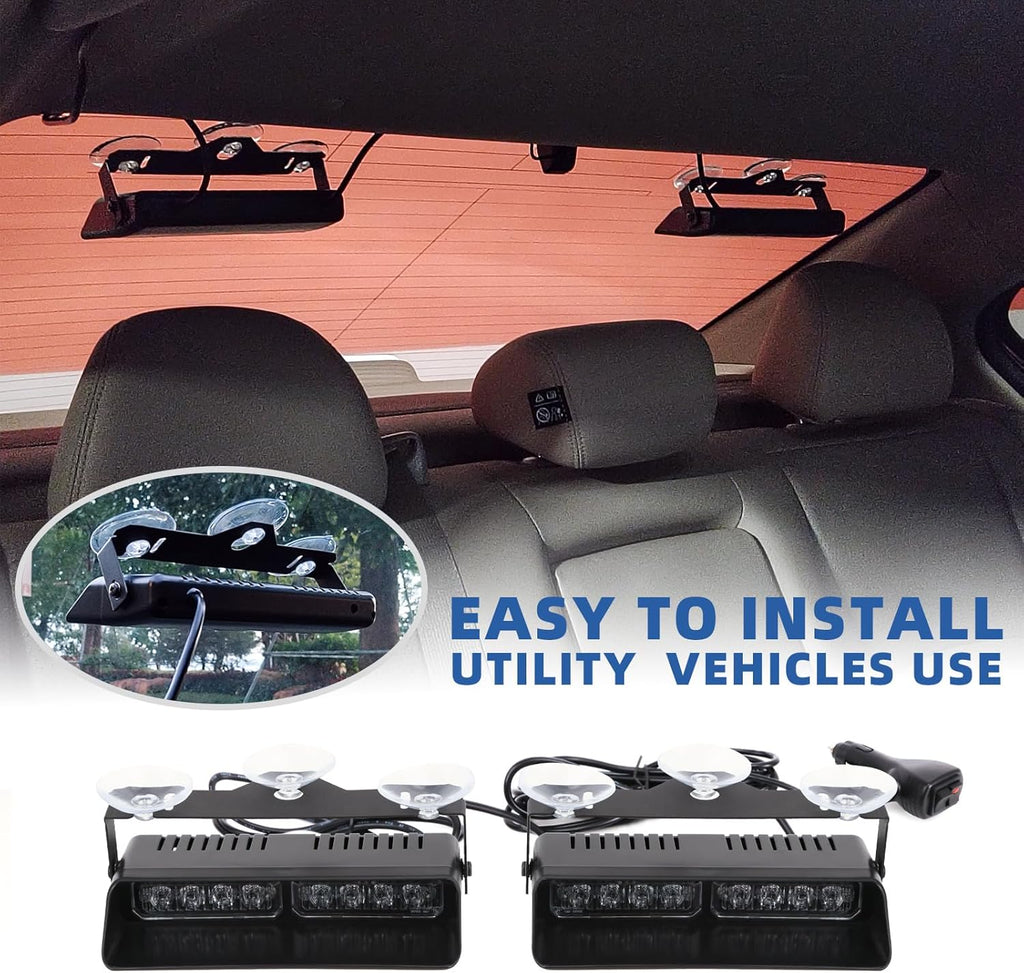 2x7.5" 16 LED Emergency Strobe Light Bar, 26 Flash Modes, Front/Rear Windshield Safety Warning Light for Police Firefighter Construction Vehicles Trucks