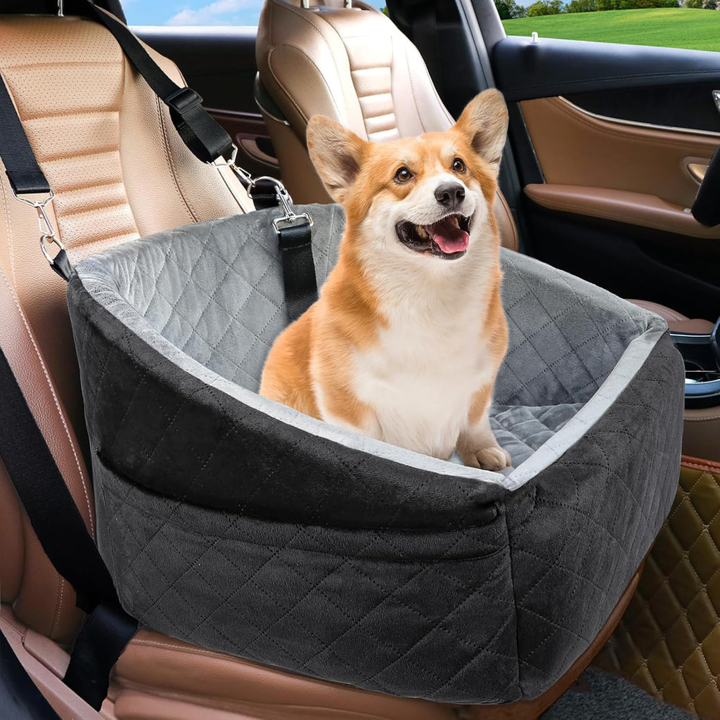 Under 30lbs Dog Car Seat for Small Dogs With Storage Pockets and Dog Safety Belt