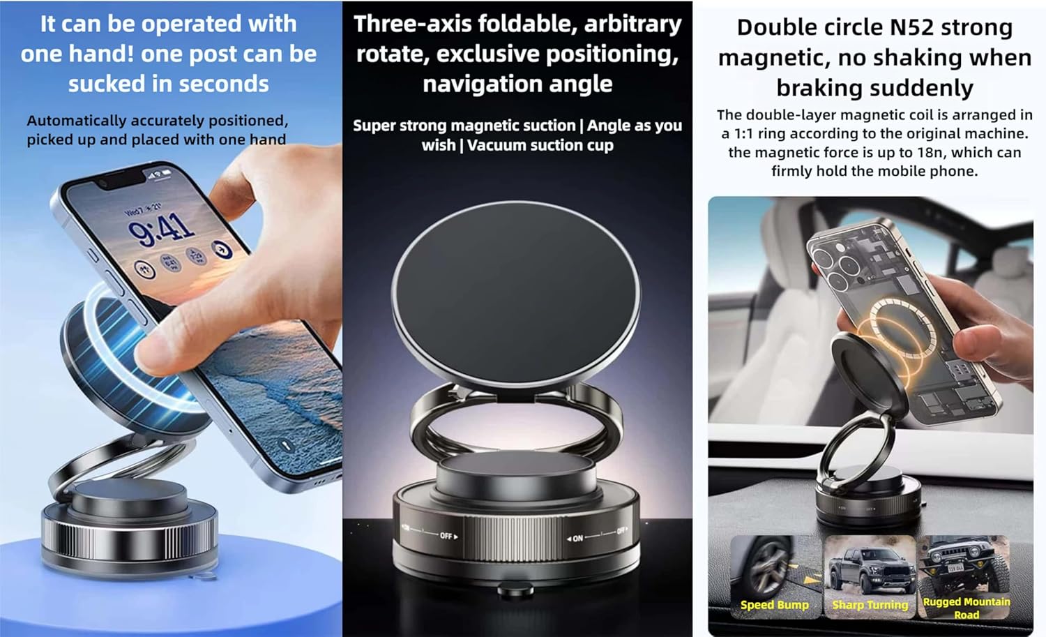 360° Magnetic Suction Phone Mount – Foldable Dual-Axis Stand for Car, Desk & Travel
