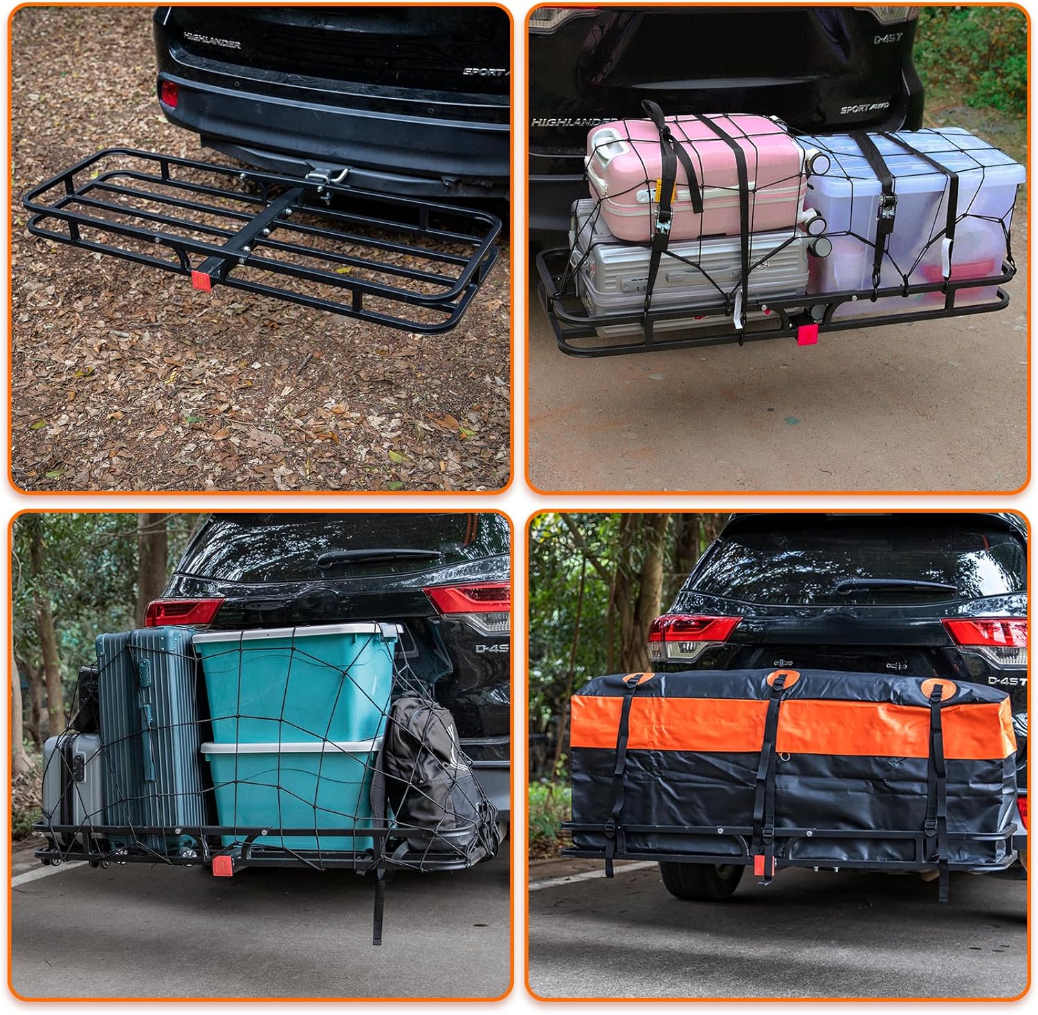 53" x 19" Hitch Mount Cargo Carrier, 500 Lbs Heavy Duty Hitch Cargo Basket with Waterproof Bag, Net, Strap, Tightener & 2" Hitch Shank for Car SUV Traveling Camping, Steel Construction