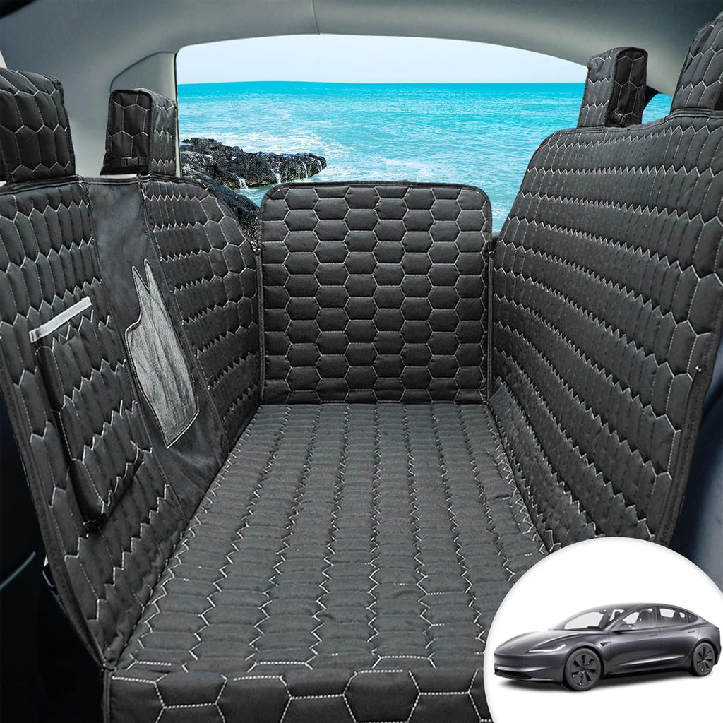 Dog Seat Covers for Back Seat with Mesh Window & Headrest Protection For Tesla Model 3