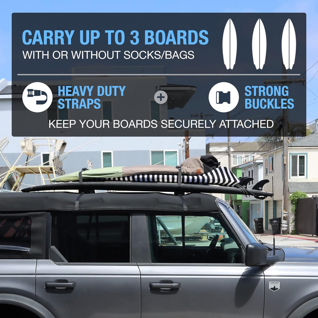 Surfboard Car Roof Rack Padded System (Holds Up to 3 Boards) Fits Any Car