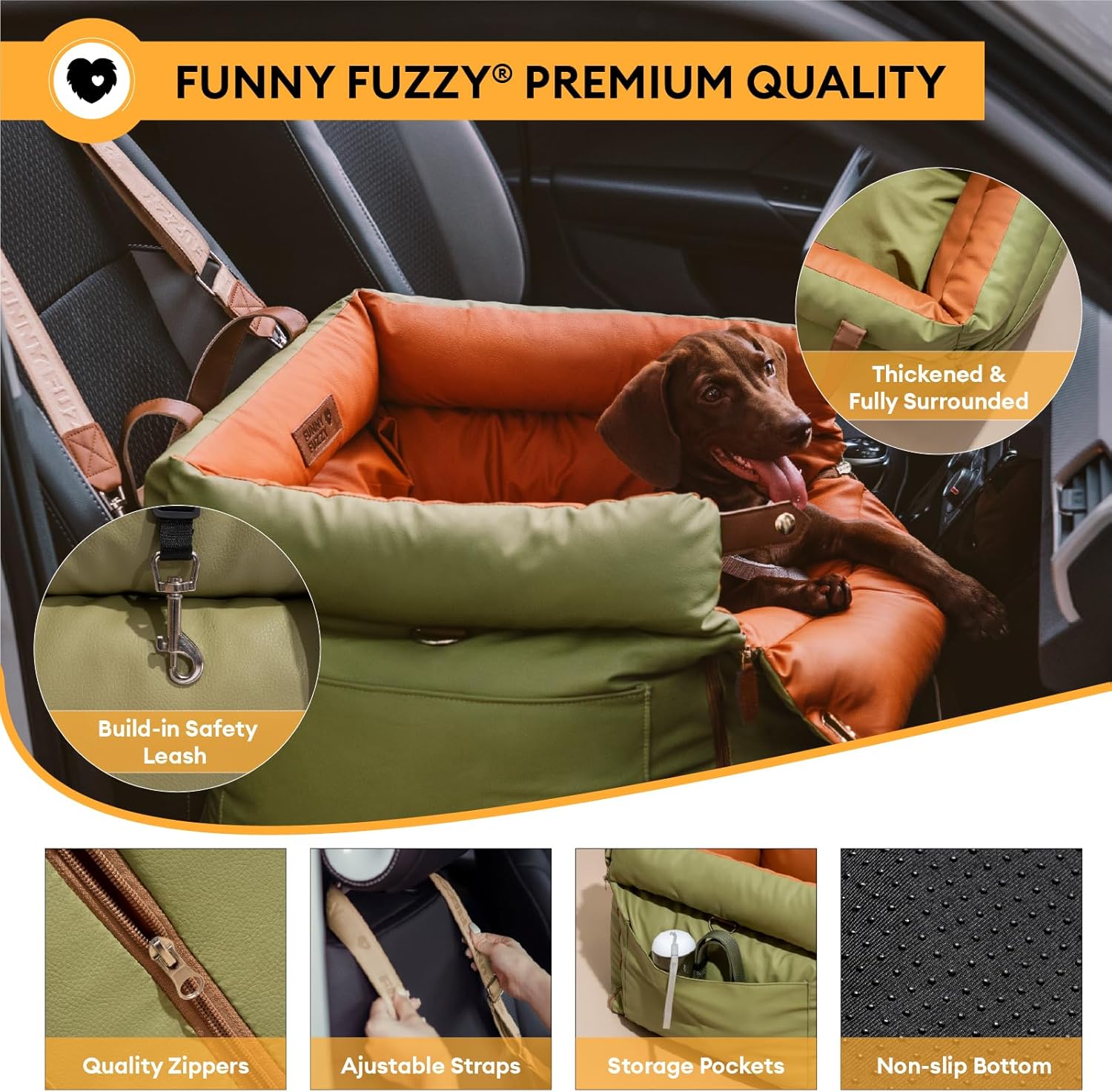 Leather Dog Car Seat for Small ＆ Medium Sized Dogs Up to 35lbs For Travel and Home