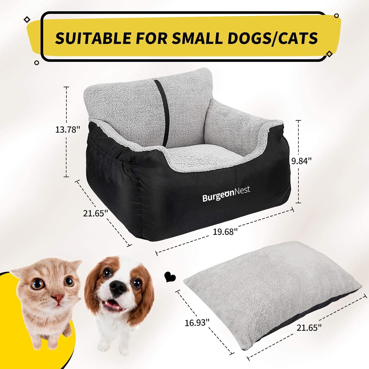 BurgeonNest Dog Car Seat for Small Dogs Under 25 lbs – Fully Detachable & Washable, Soft Booster Seat with Storage Pockets, Clip-On Leash, Portable Carrier Bed, Fits Most Car Seats and Types