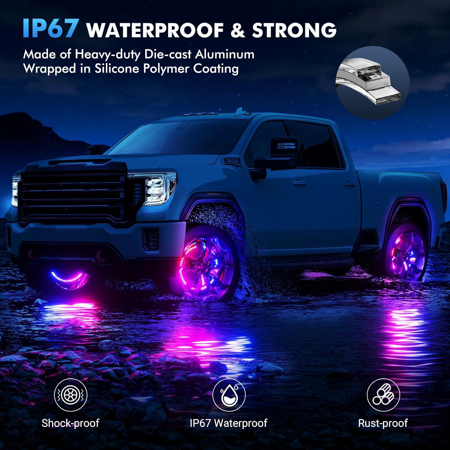 17" Double Row Wheel Lights with App & Remote Control Compatible with Various Trucks SUV Car（4PCS）