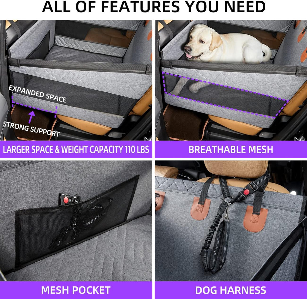 Dog Car Seat for Medium/Large Dogs, Back Seat Extender & Hammock, Waterproof Pet Car Bed Mattress For Car SUV Truck, Easy to Clean & Non-Slip
