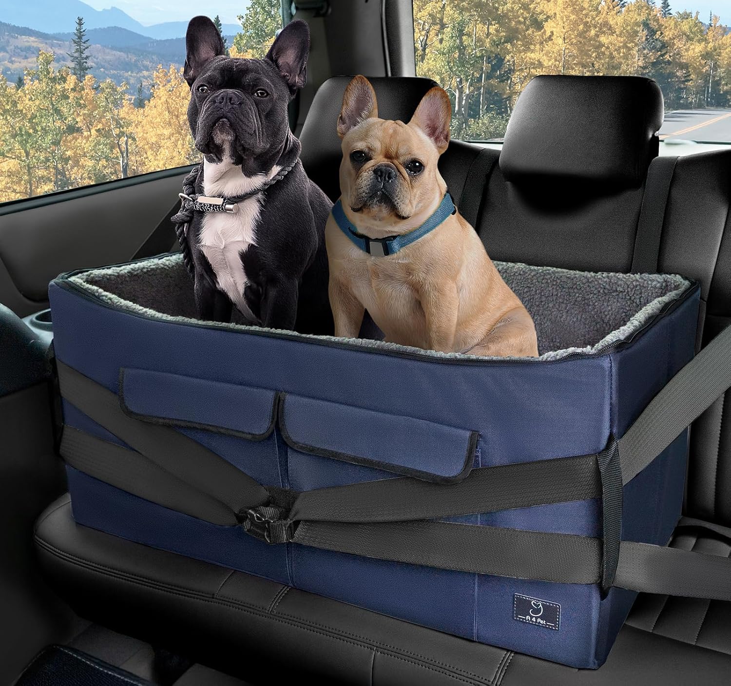 Dog Car Seat for Medium & Large Dogs – Washable Cover, Safety Leashes, Storage Pockets, Foldable & Portable, Fits Car Back Seat or SUV’s Trunk