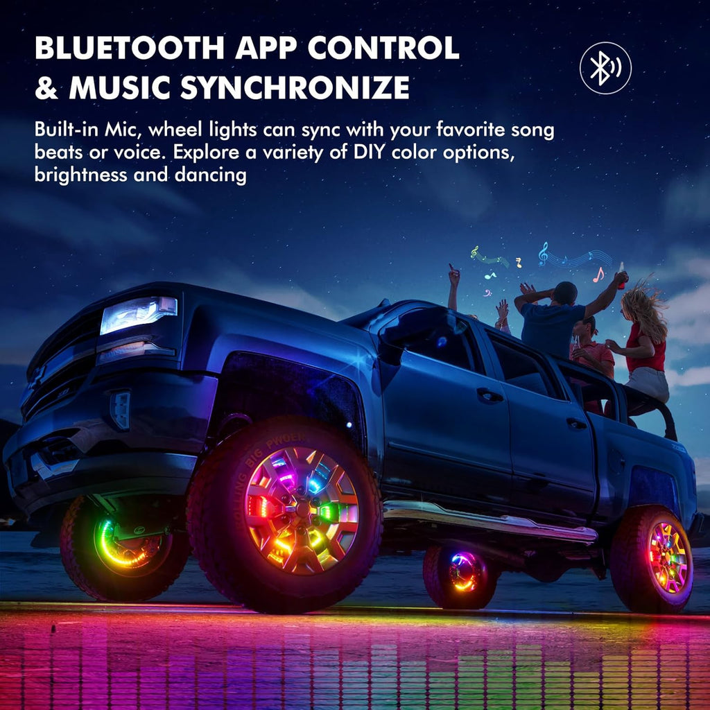 17" Double Row Wheel Lights with App & Remote Control Compatible with Various Trucks SUV Car（4PCS）