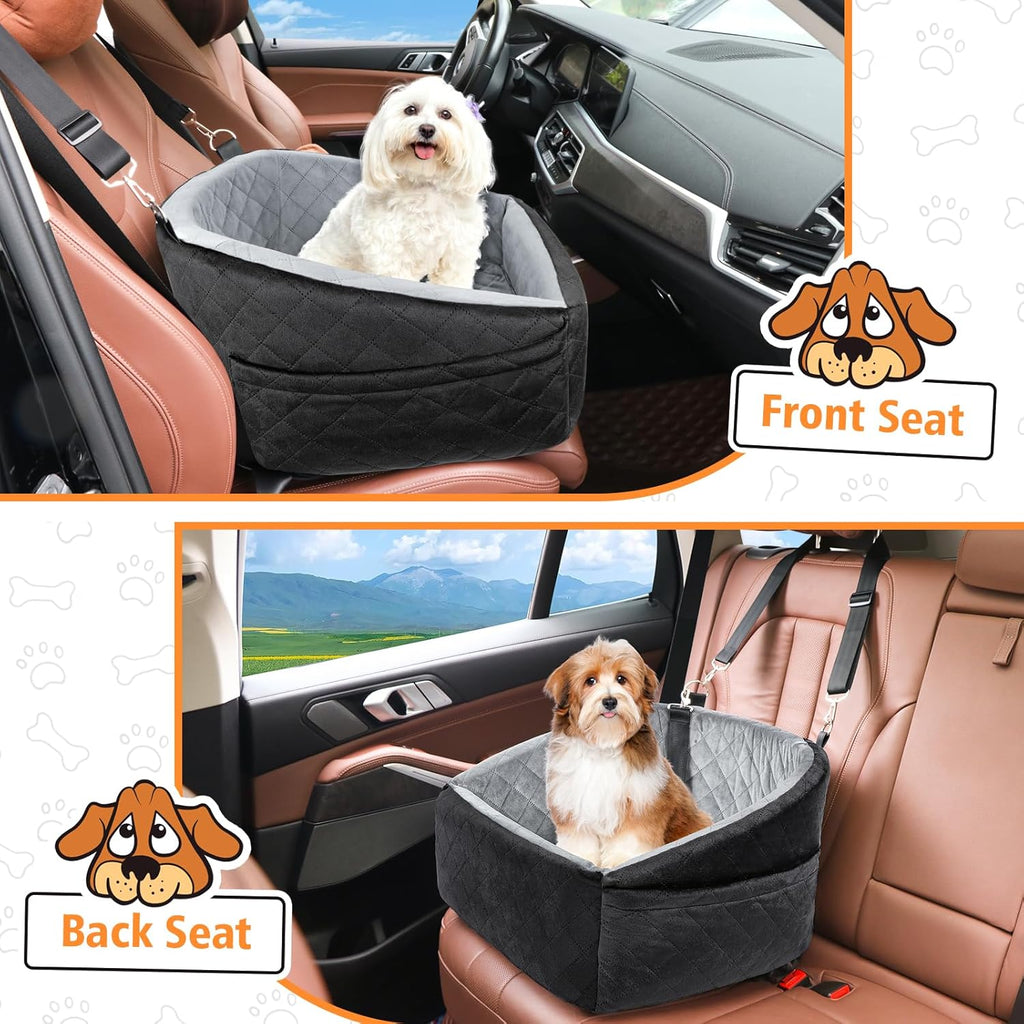 Under 30lbs Dog Car Seat for Small Dogs With Storage Pockets and Dog Safety Belt