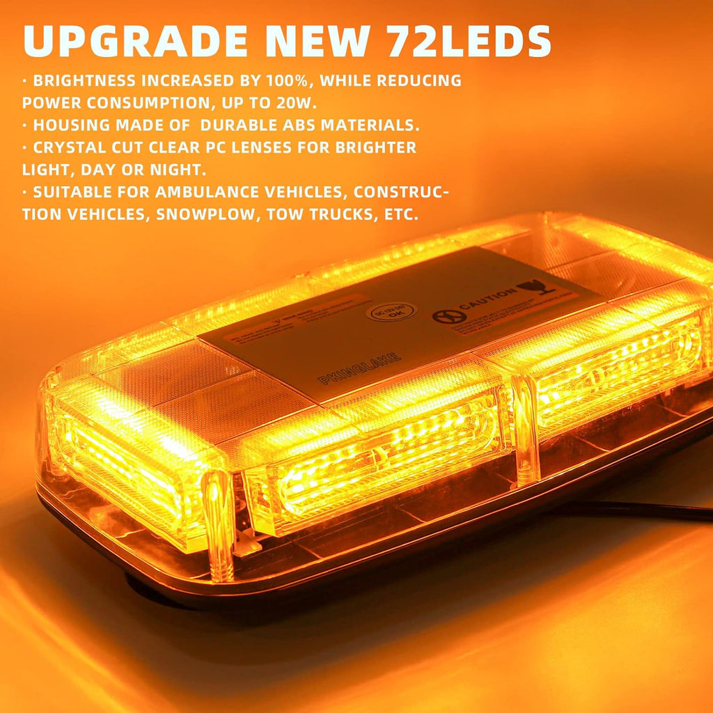 72LED Roof Top Emergency Strobe Beacon Lights, 12-24V High Visibility Safety Warning Mini LED Strobe Light bar with Magnetic Base for Snow Plow, Trucks, Construction Vehicles
