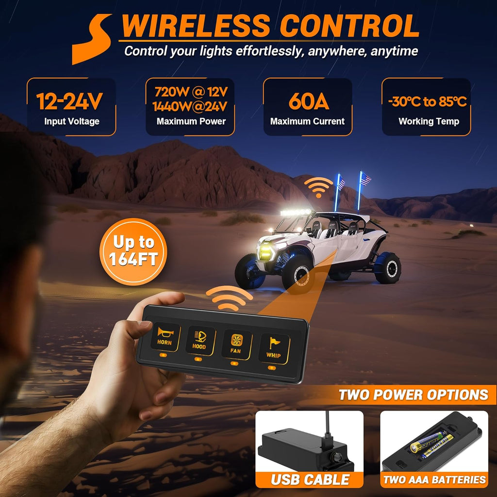 Wireless Switch Panel For Car Truck UTV ATV Boat RV Off-Road