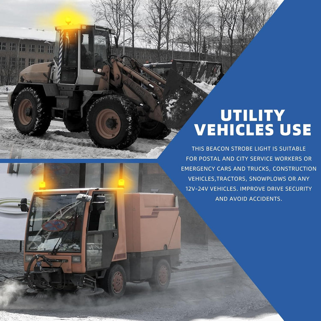 Amber LED Beacon Strobe Light, 12-24V Emergency Warning Light Bar with Magnetic Base, 7 Flash Modes , Base for Snow Plow Truck Construction Vehicles Forklift Tractor Golf Carts