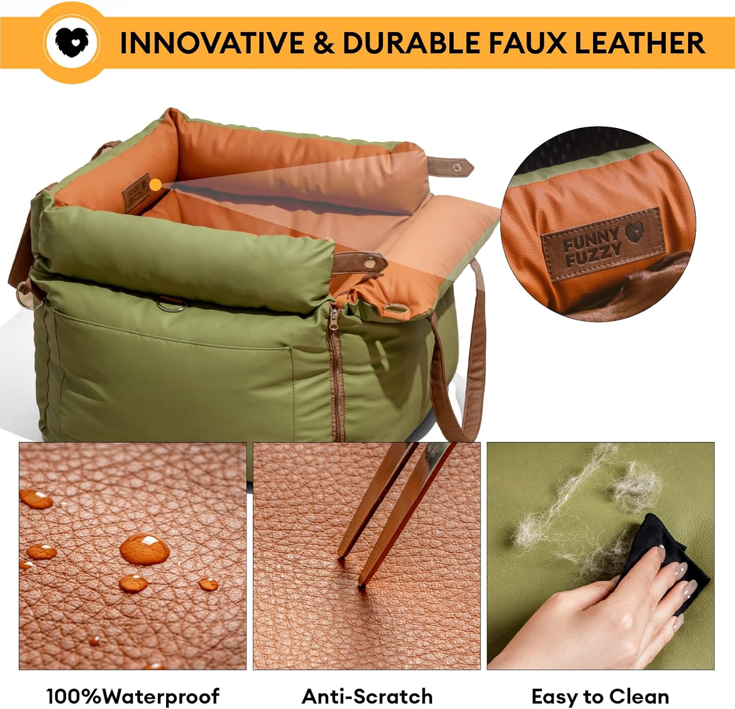 Leather Dog Car Seat for Small ＆ Medium Sized Dogs Up to 35lbs For Travel and Home