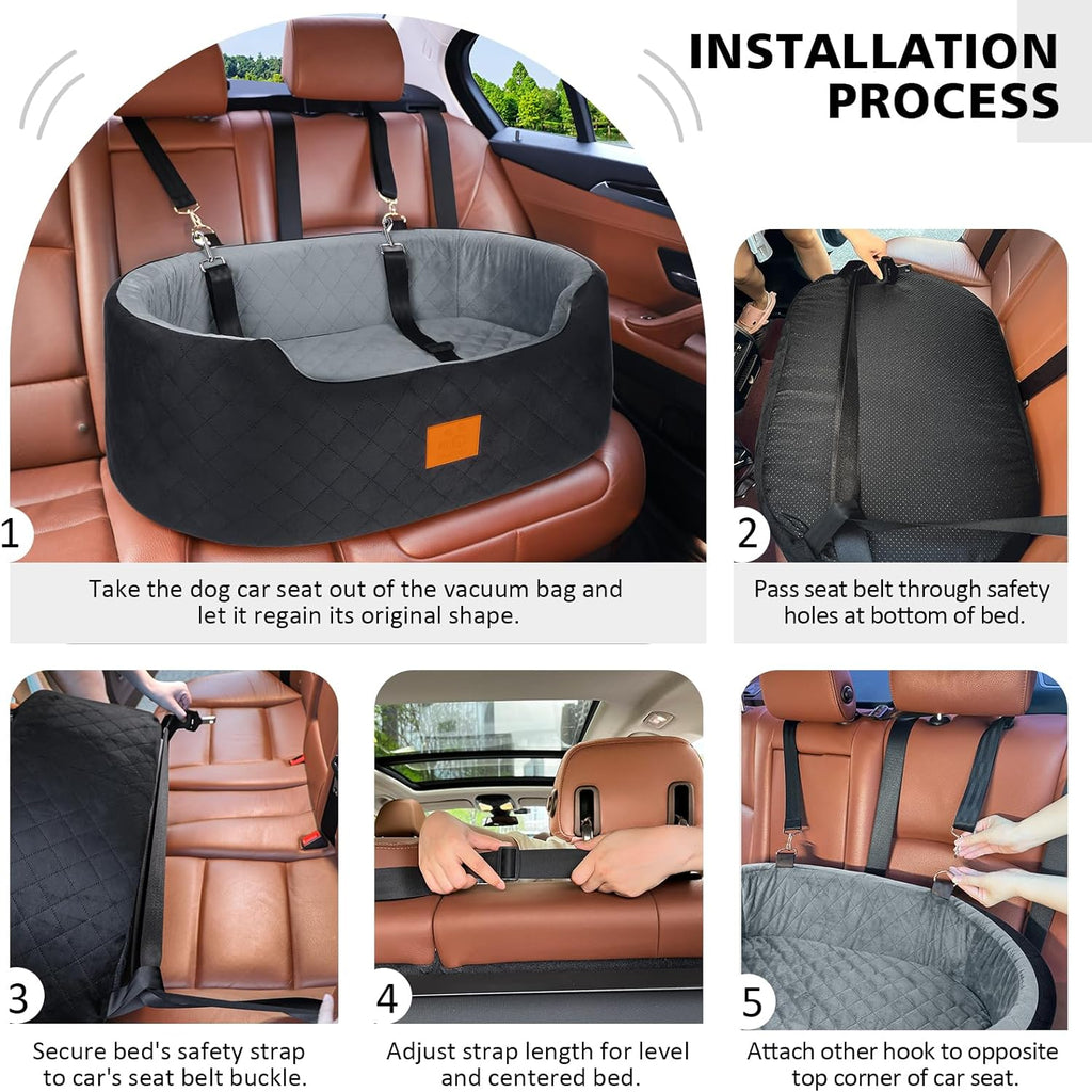 Dog Car Seat, Suitable for large dogs and two small dogs, Upgraded Dog Booster Seat, Detachable & Washable Travel Bed Dog Seat with Thick Cushion, Installable in Car Back Seat or SUV's Trunk