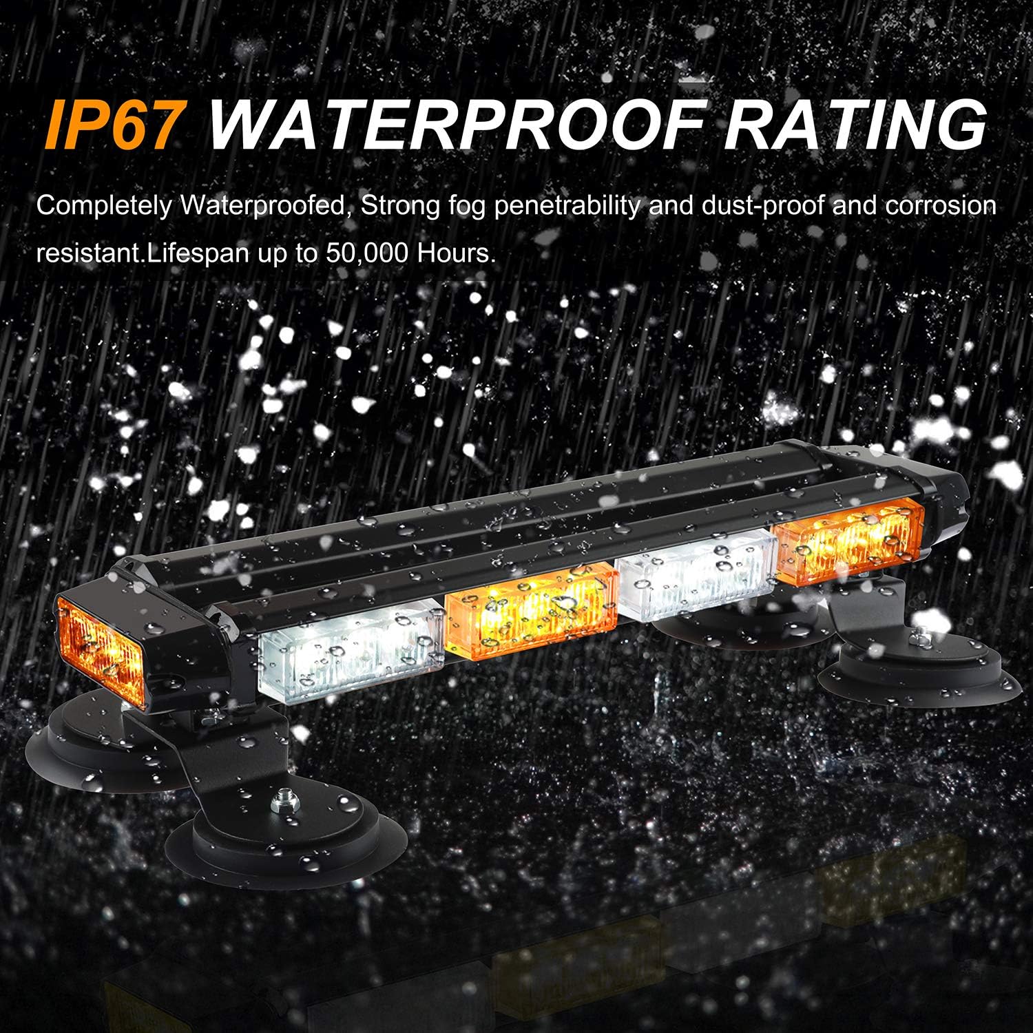 30 LED Strobe Flashing light Bar, High Intensity Emergency Hazard Warning Safety Beacon Light w/Magnetic Base 16ft Cord for Car Trucks Trailer Roof Safety(Amber White Amber White)