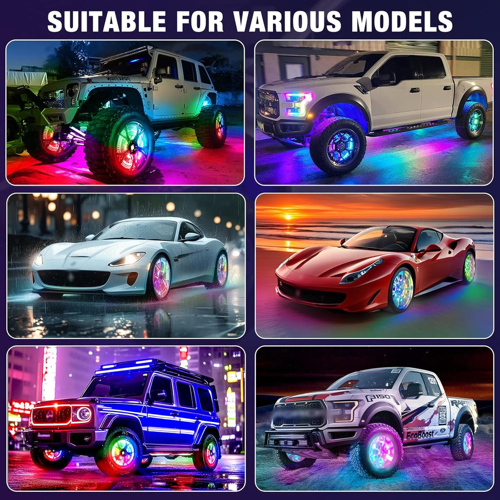 4PCS 15.5" Double Sided RGB LED Wheel Ring Lights with APP & Remote Control