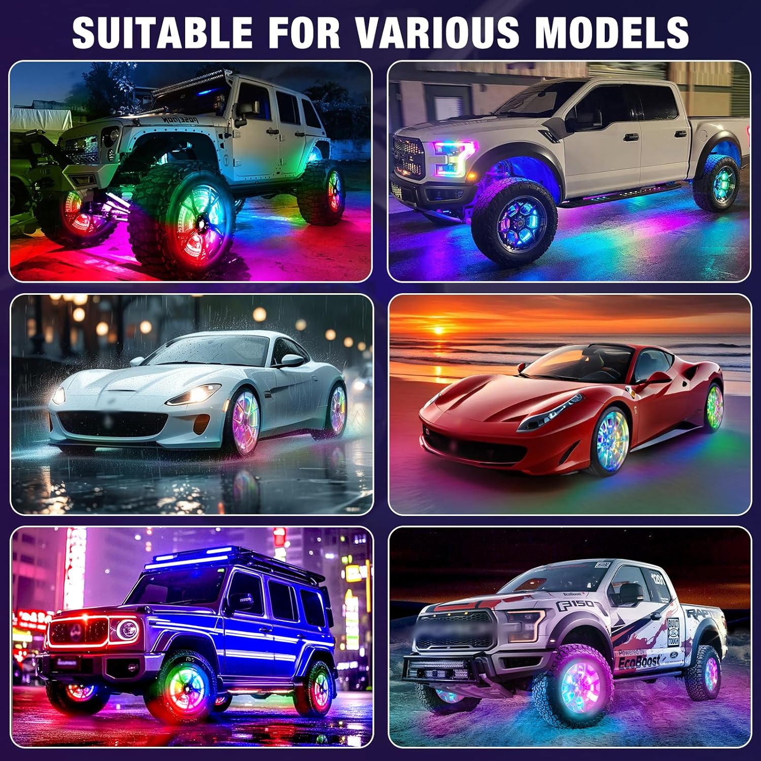 4PCS 15.5" Double Sided RGB LED Wheel Ring Lights with APP & Remote Control