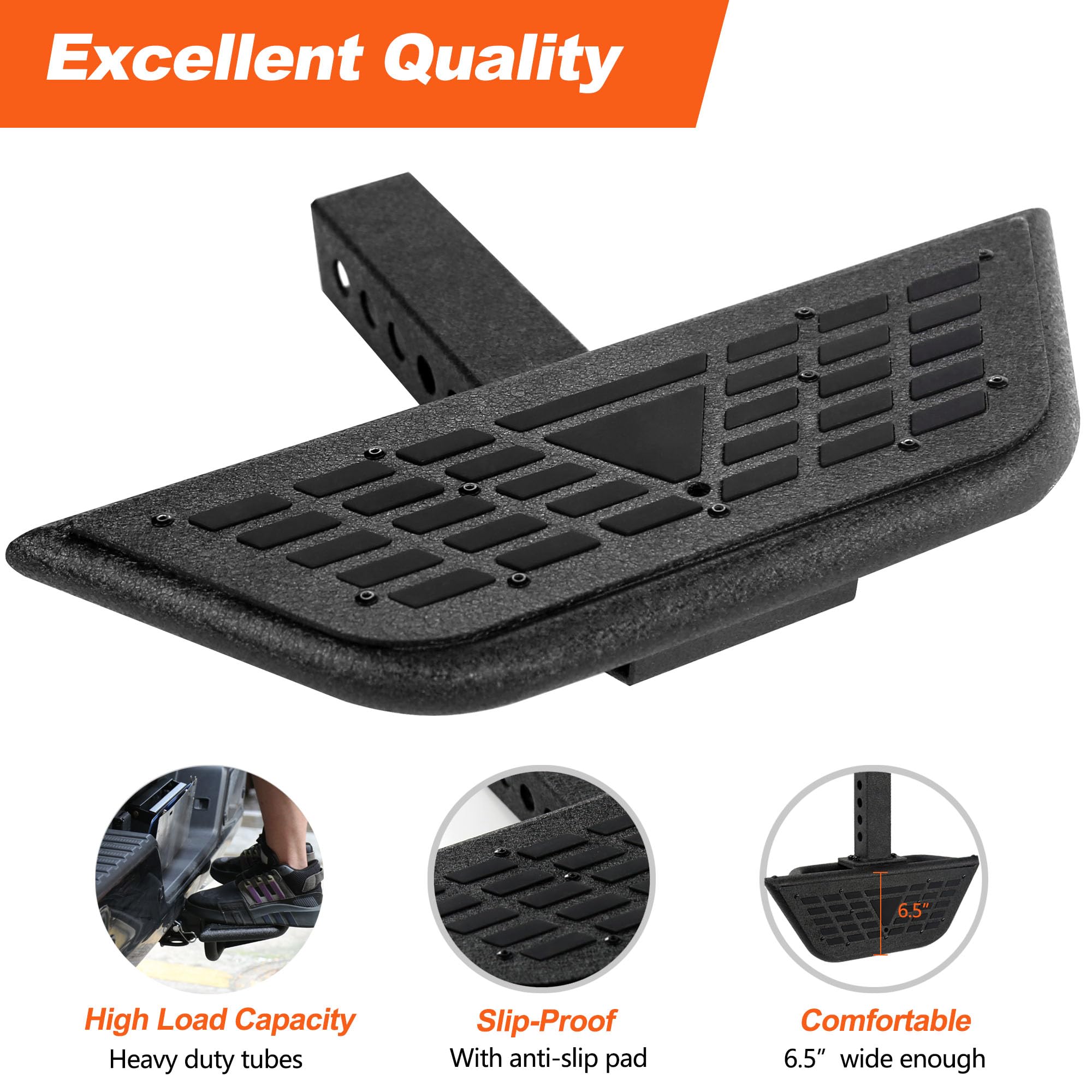 Towing Hitch Steps for 2" Hitch Receiver, Rear Trailer Hitch Bumper Guard Protector Universal Black Hitch Step Bar for Pickup Truck SUV