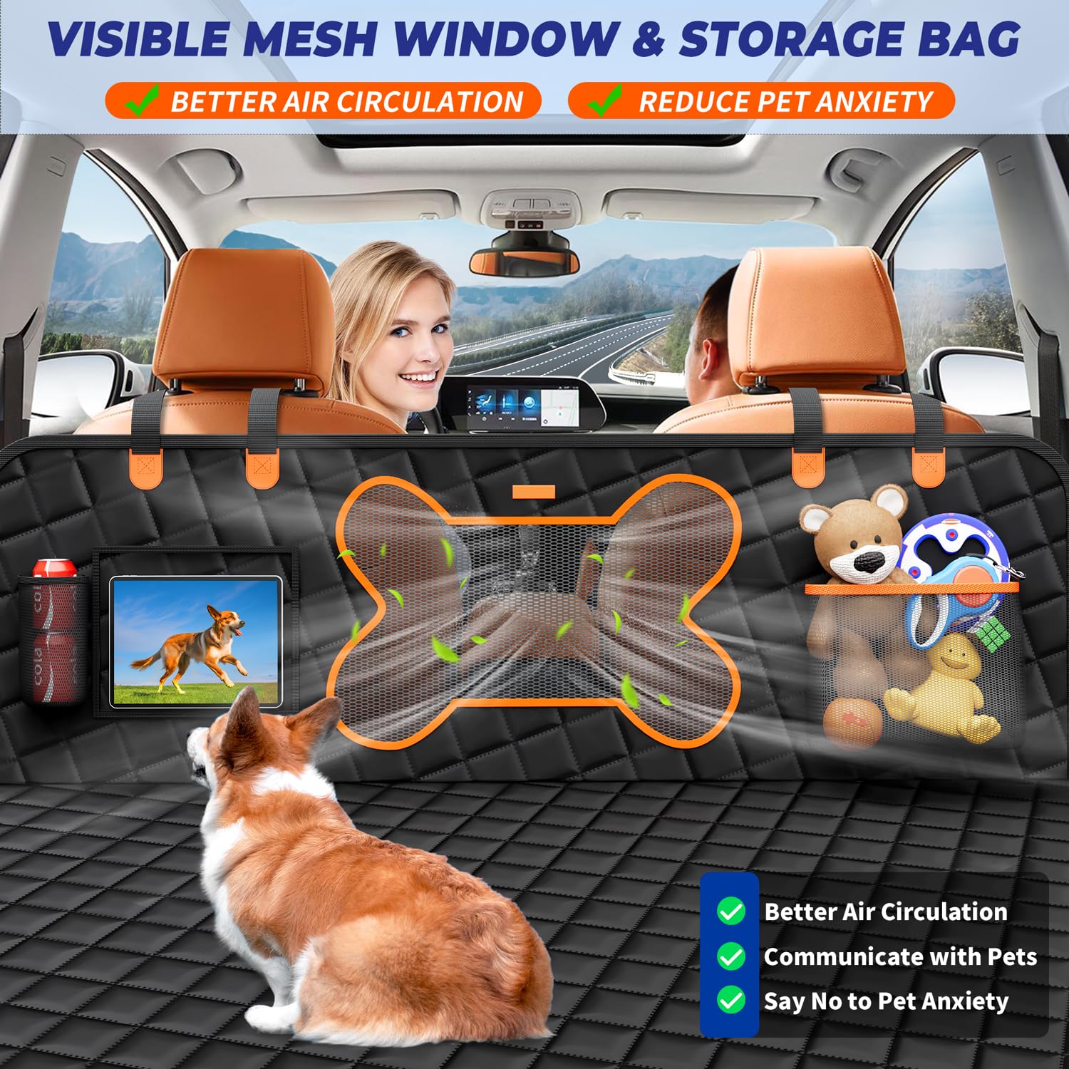 Dog Seat Cover for Trucks, Hard Bottom Dog Hammock Back Seat Extender for Dogs for F150, RAM1500, Silverado - Waterproof Truck Seat Protector for Dogs Back Seat (Black)