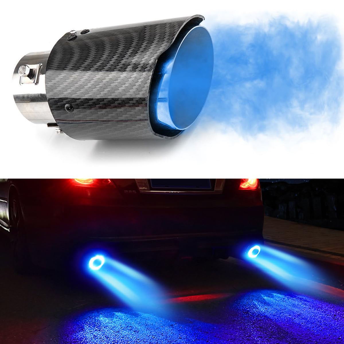 2.5 inch Inlet Carbon Fiber Exhaust Tip with Blue LED Light