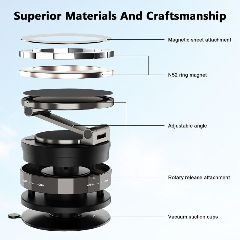 Magnetic Suction Mount – Foldable 360° Phone Holder with Vacuum Lock