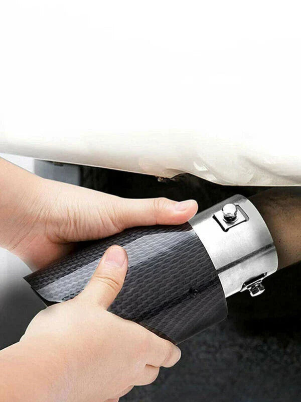 63-65mm Carbon Fibre Car Muffler Exhaust Tip Tail Pipe LED Light Accessories
