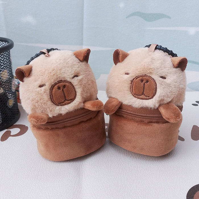 2pcs/set Plush Capybara Coin Purses Keychain Charm