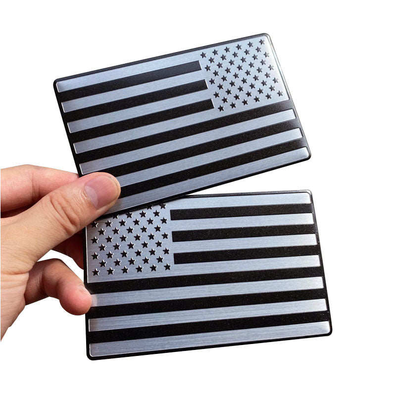 3D Blackout Aluminum American Flag Emblem Pair – Weatherproof Adhesive Badges