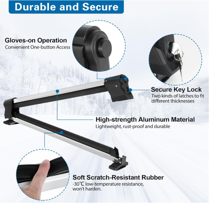Aluminum Ski Rack for Roof Rack fit 6 Pairs of Skis or 4 Snowboards