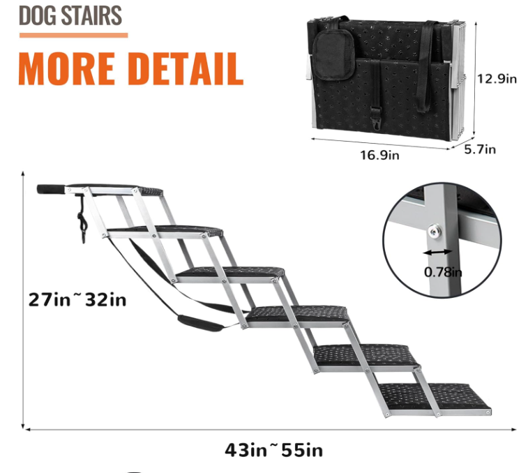 Foldable Dog Stairs For Cars and SUV, Truck