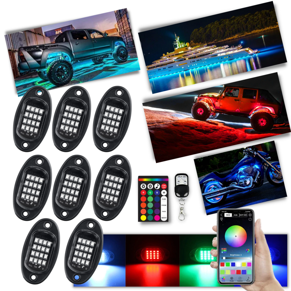 Pack of 8 RGB Light for Vehicles