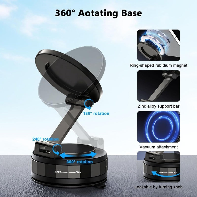 Magnetic Suction Mount – Foldable 360° Phone Holder with Vacuum Lock