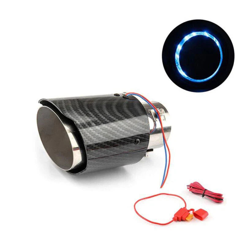 63-65mm Carbon Fibre Car Muffler Exhaust Tip Tail Pipe LED Light Accessories
