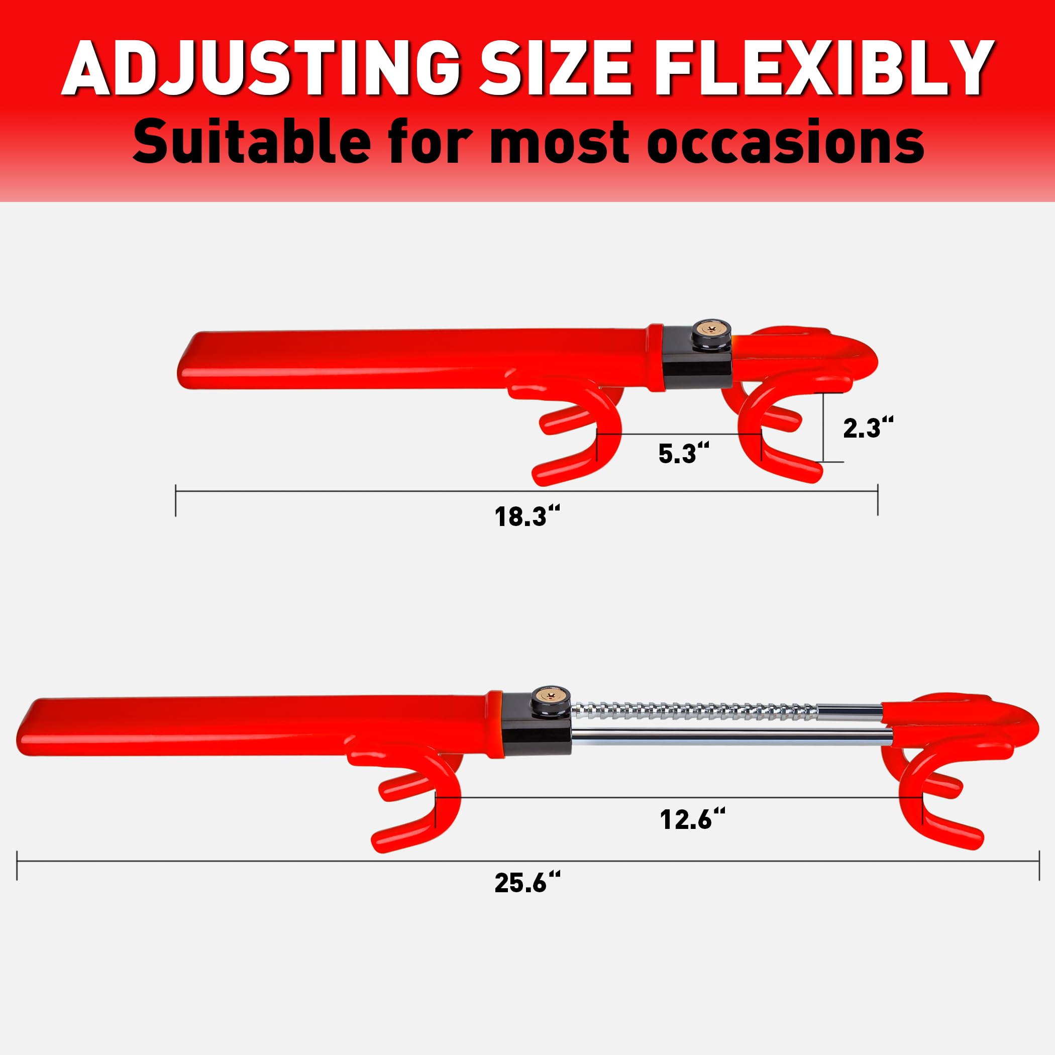 Heavy Duty Steering Wheel Lock Anti-Theft Car Device Security For Cars Trucks Vans and SUVs with 3 Keys