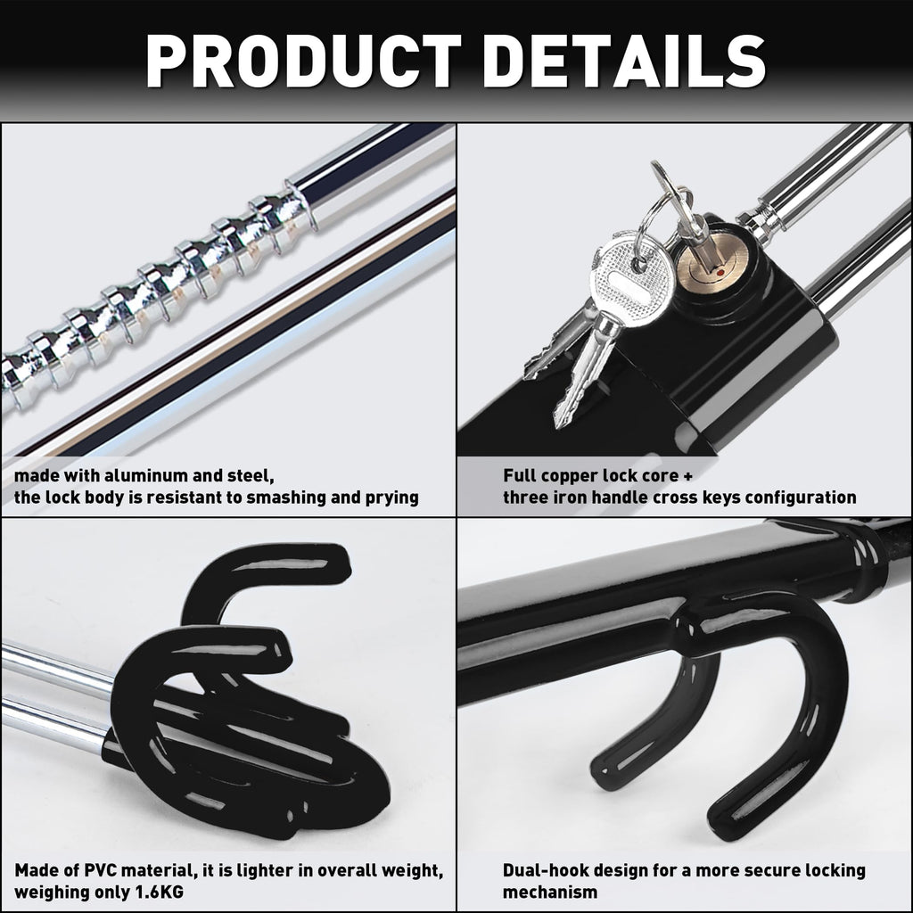 Heavy Duty Steering Wheel Lock Anti-Theft Car Device Security For Cars Trucks Vans and SUVs with 3 Keys