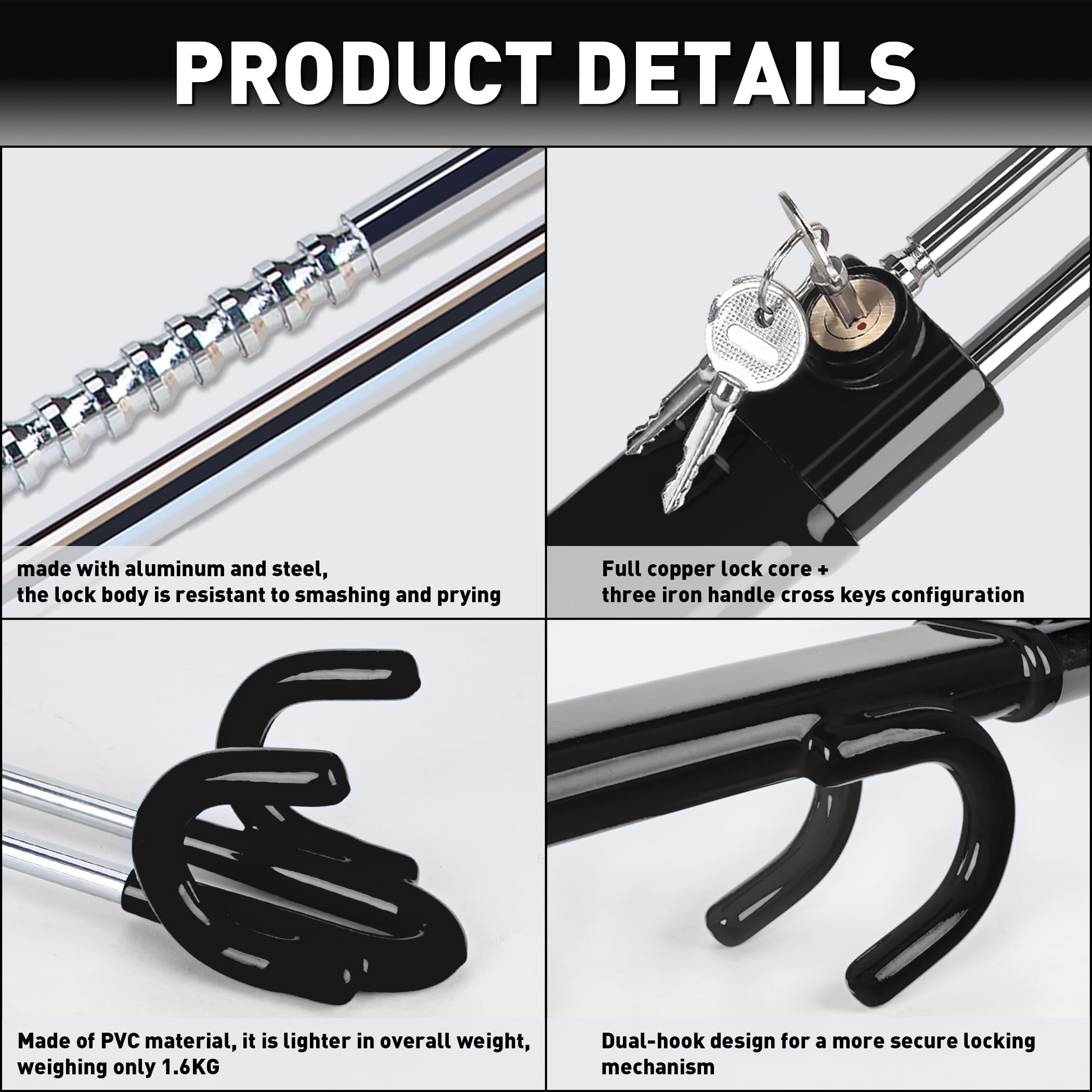 Heavy Duty Steering Wheel Lock Anti-Theft Car Device Security For Cars Trucks Vans and SUVs with 3 Keys