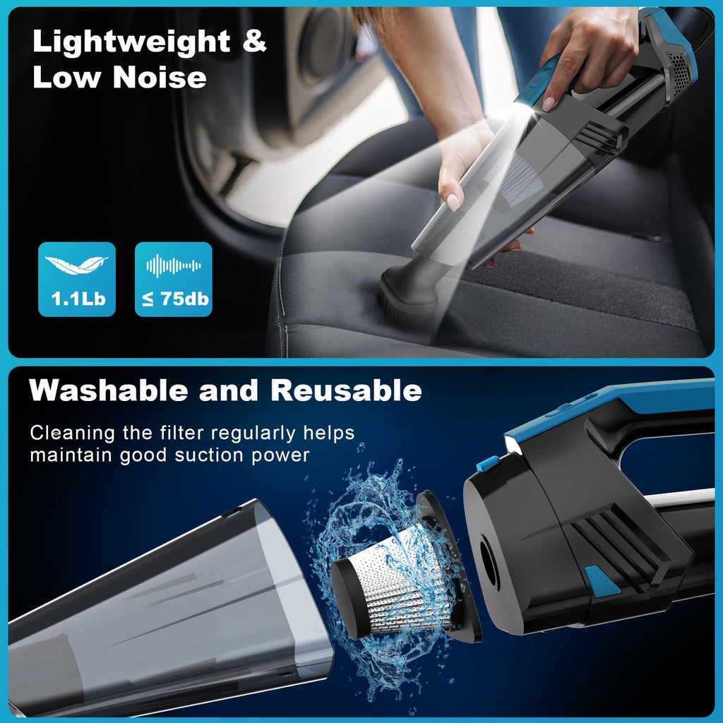 Cordless Car Vacuum Lightweight High Power Handheld Vacuum Cleaner with LED Light