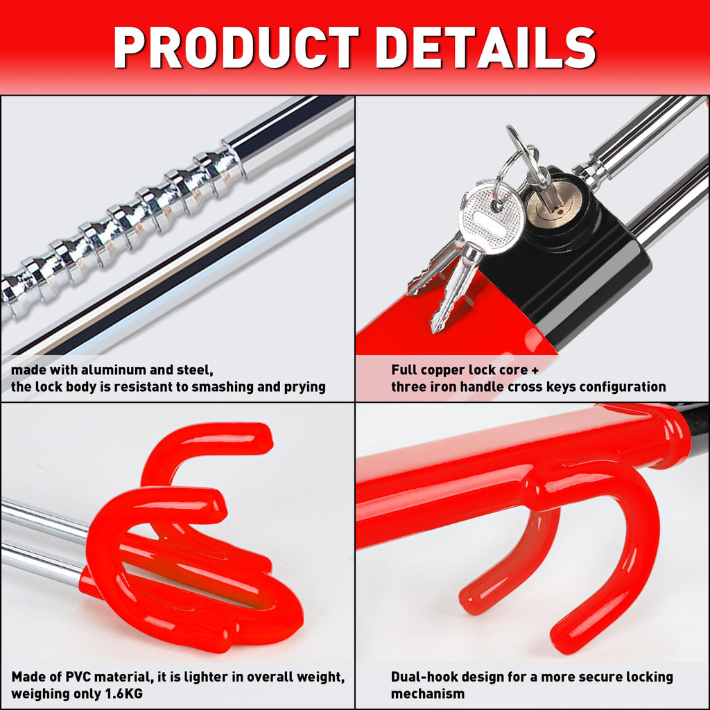 Heavy Duty Steering Wheel Lock Anti-Theft Car Device Security For Cars Trucks Vans and SUVs with 3 Keys