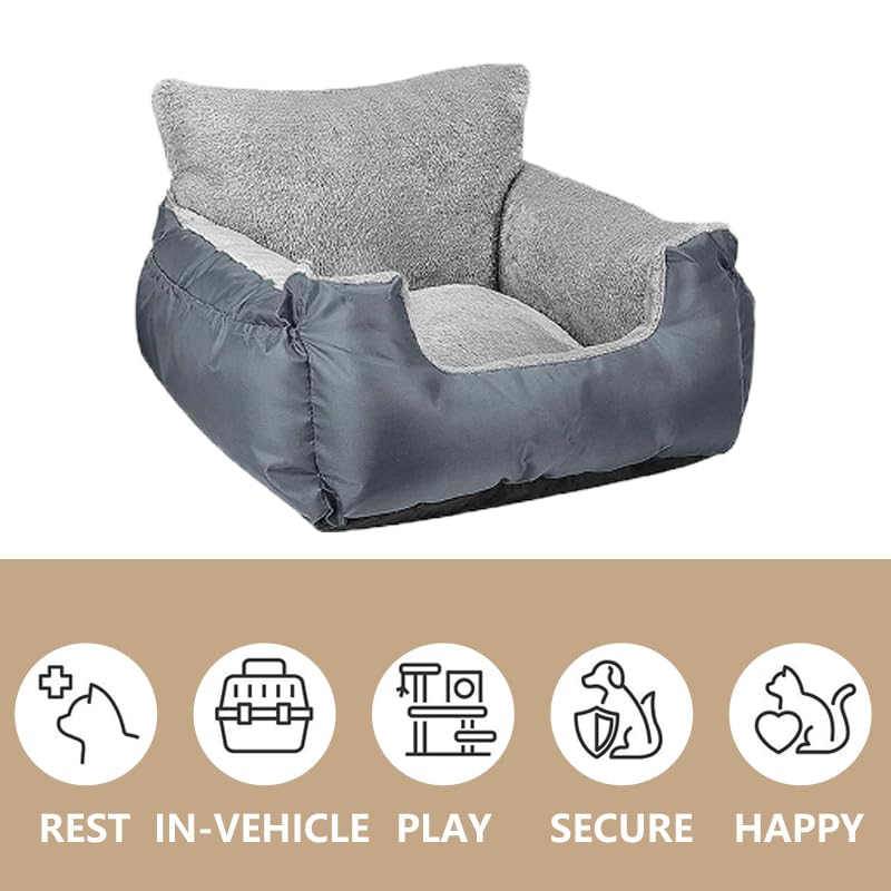 Dog Car Seat for Small Dogs with Storage Pockets and Adjustable Clip-On Leash Dog Booster Seats Bed