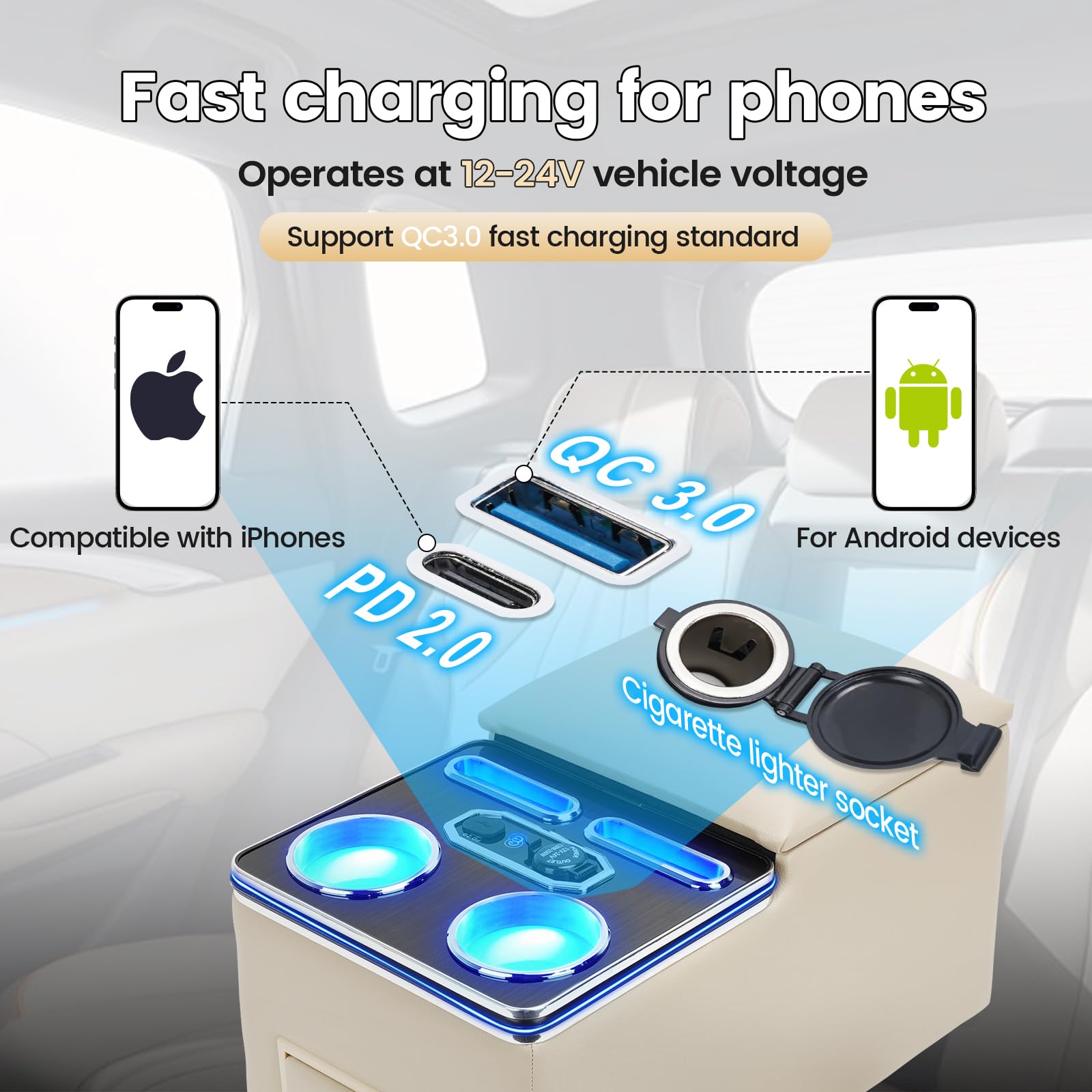 Rear Center Console For Car Minivan Van Truck