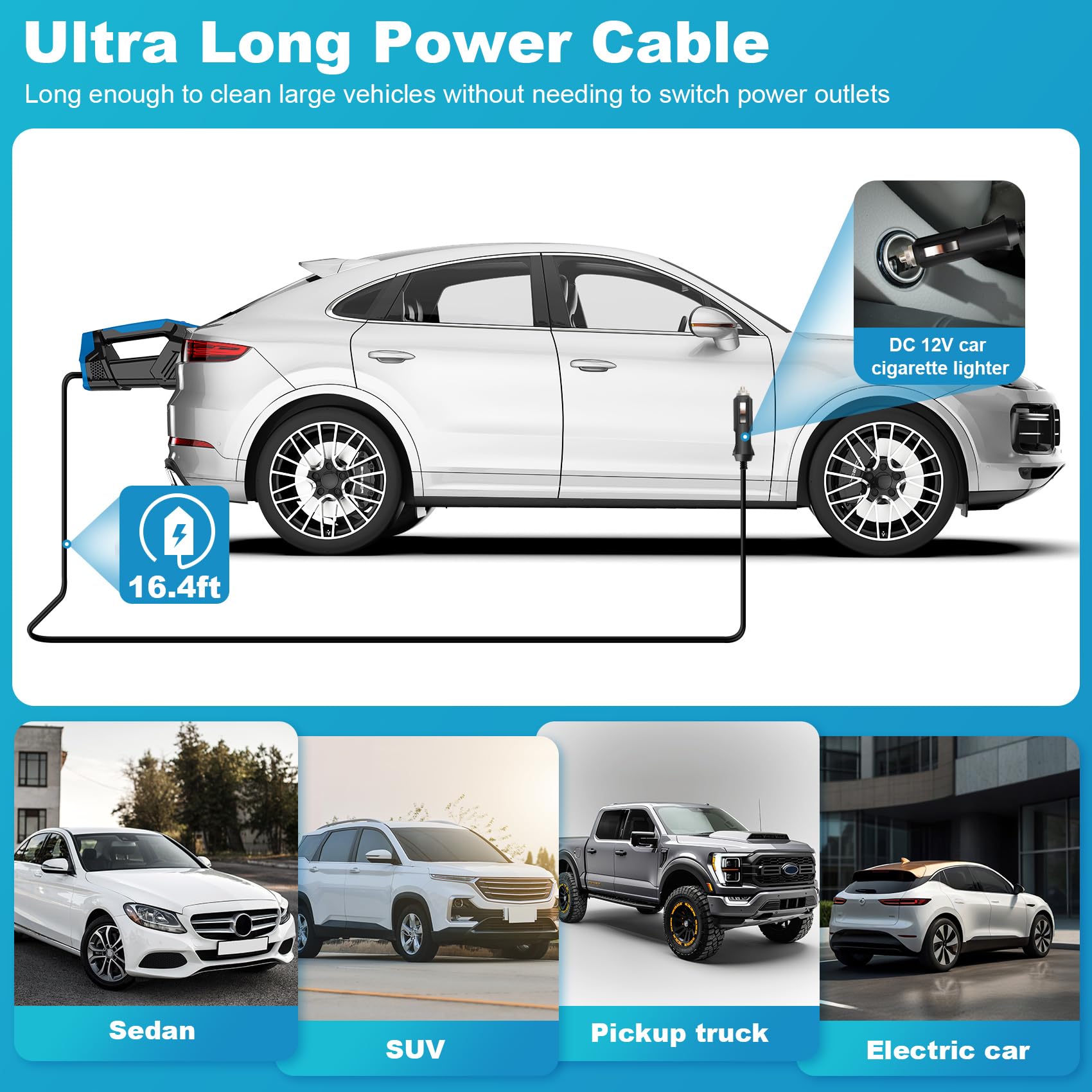 Cordless Car Vacuum Lightweight High Power Handheld Vacuum Cleaner with LED Light