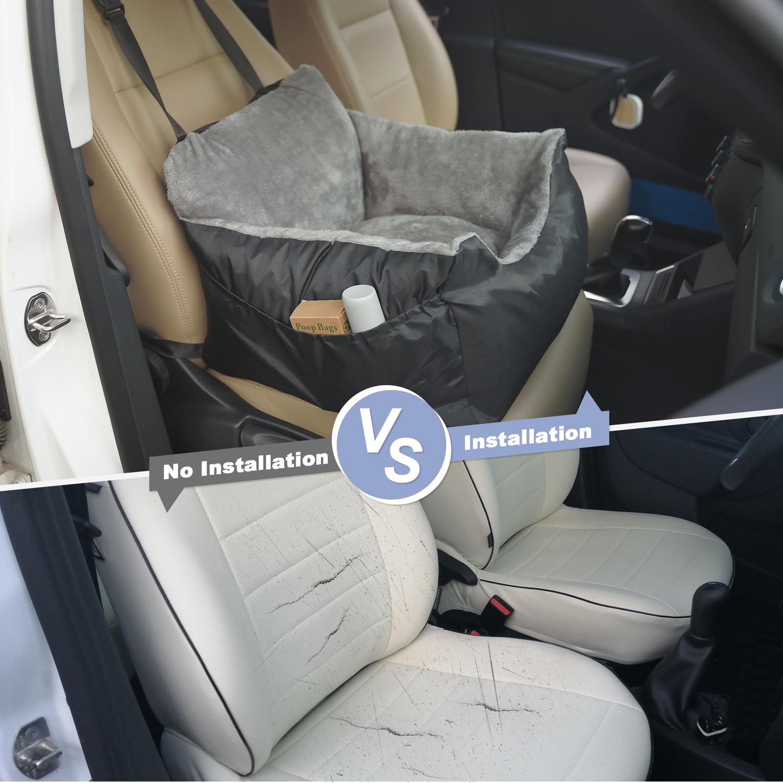 Dog Car Seat for Small Dogs with Storage Pockets and Adjustable Clip-On Leash Dog Booster Seats Bed