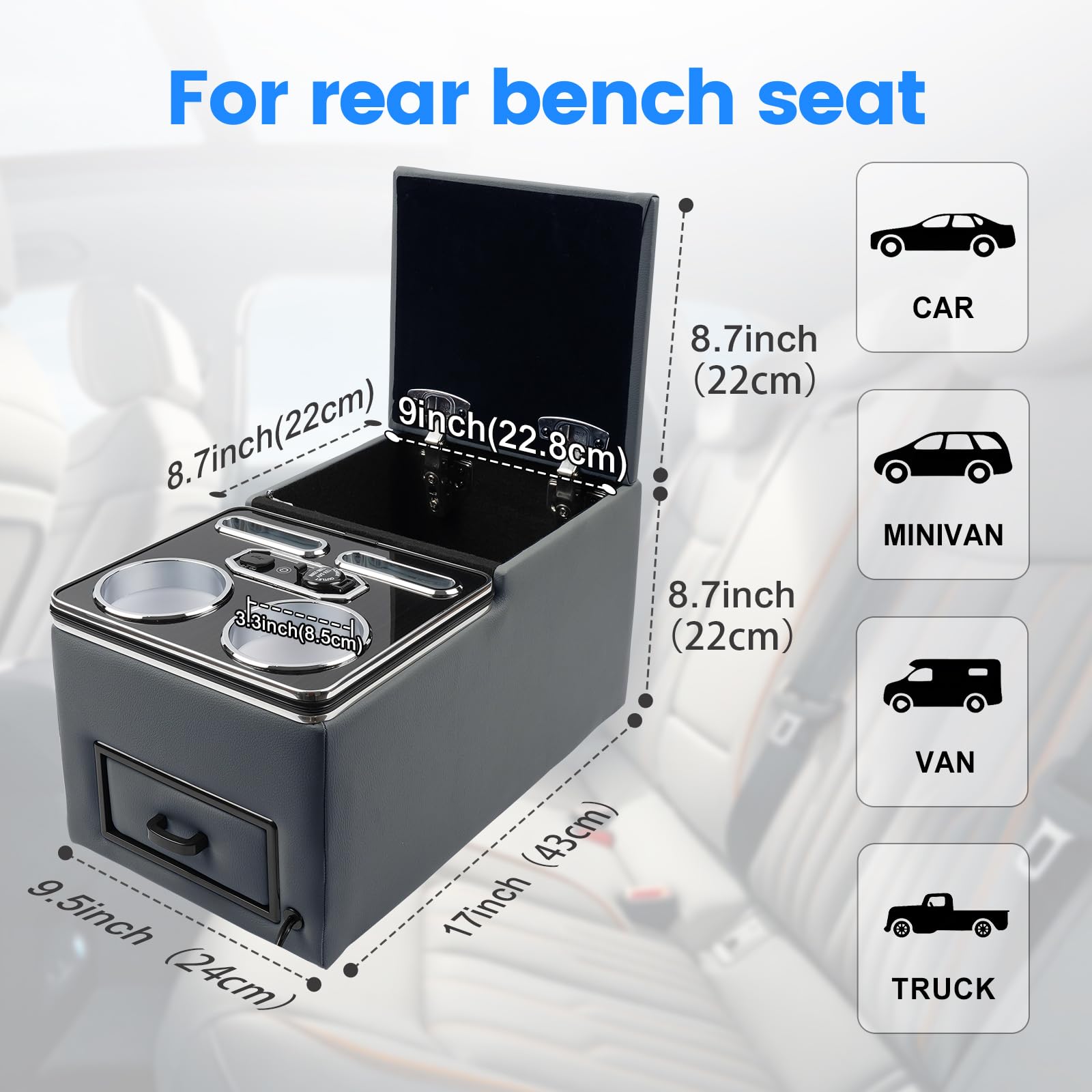 Rear Center Console For Car Minivan Van Truck
