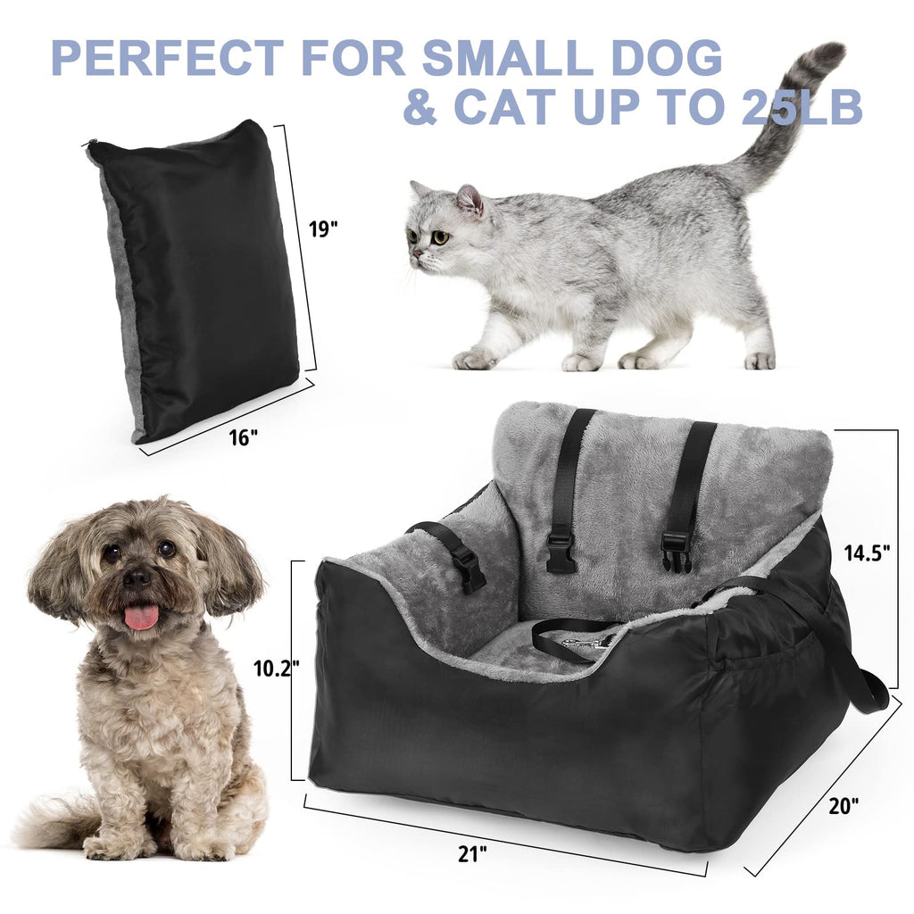 Dog Car Seat for Small Dogs with Storage Pockets and Adjustable Clip-On Leash Dog Booster Seats Bed