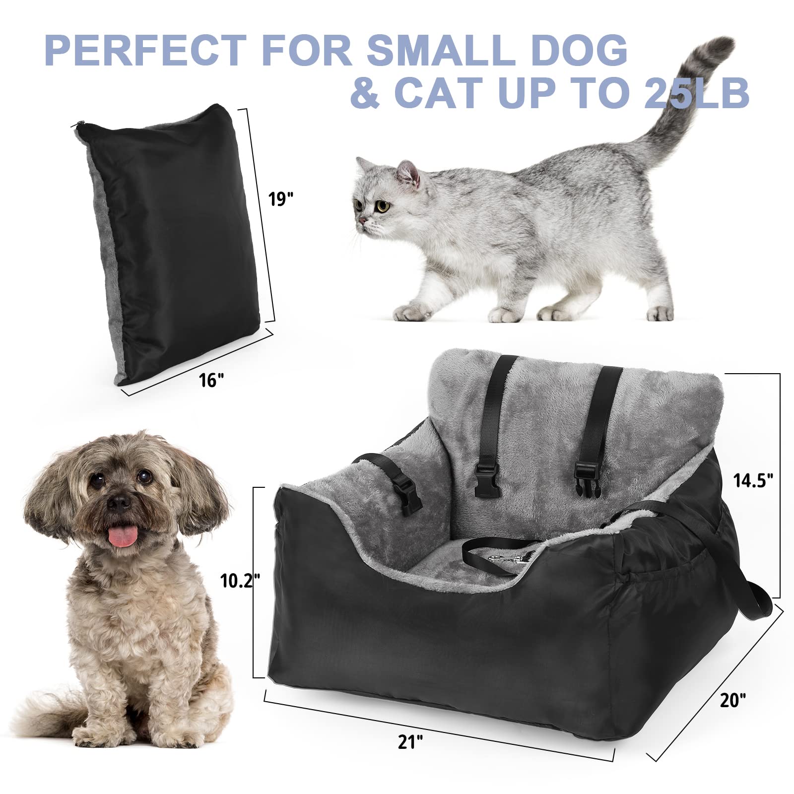 Dog Car Seat for Small Dogs with Storage Pockets and Adjustable Clip-On Leash Dog Booster Seats Bed