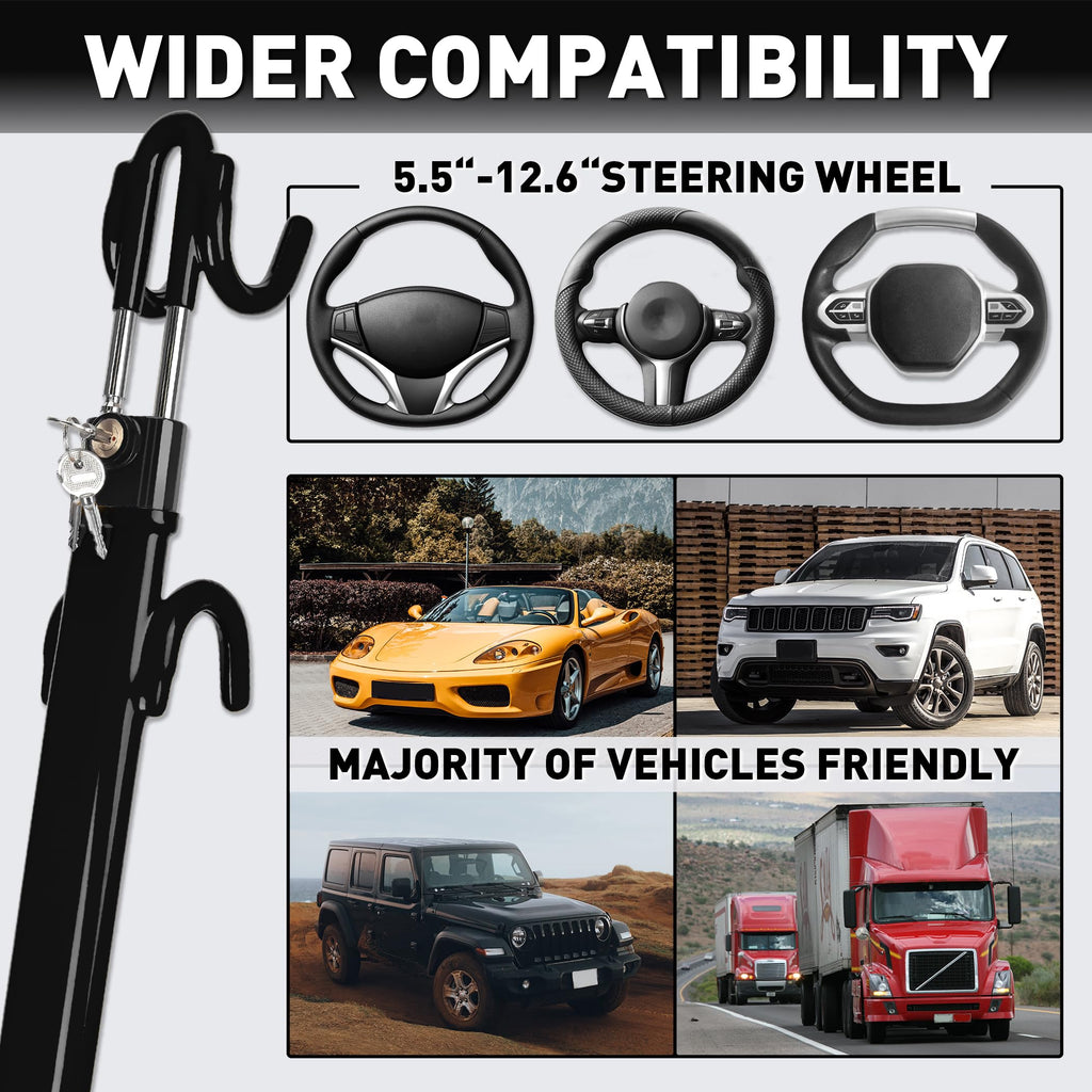 Heavy Duty Steering Wheel Lock Anti-Theft Car Device Security For Cars Trucks Vans and SUVs with 3 Keys