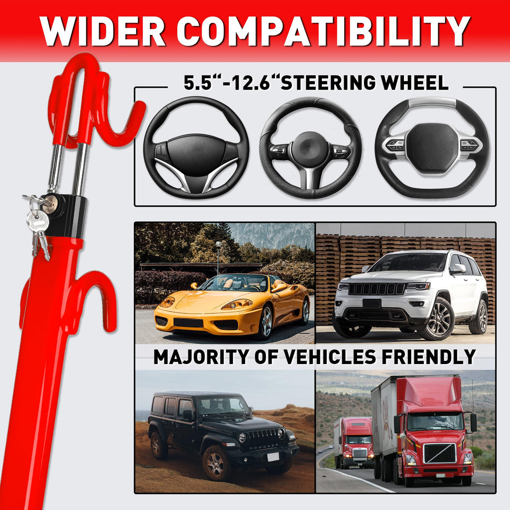 Heavy Duty Steering Wheel Lock Anti-Theft Car Device Security For Cars Trucks Vans and SUVs with 3 Keys