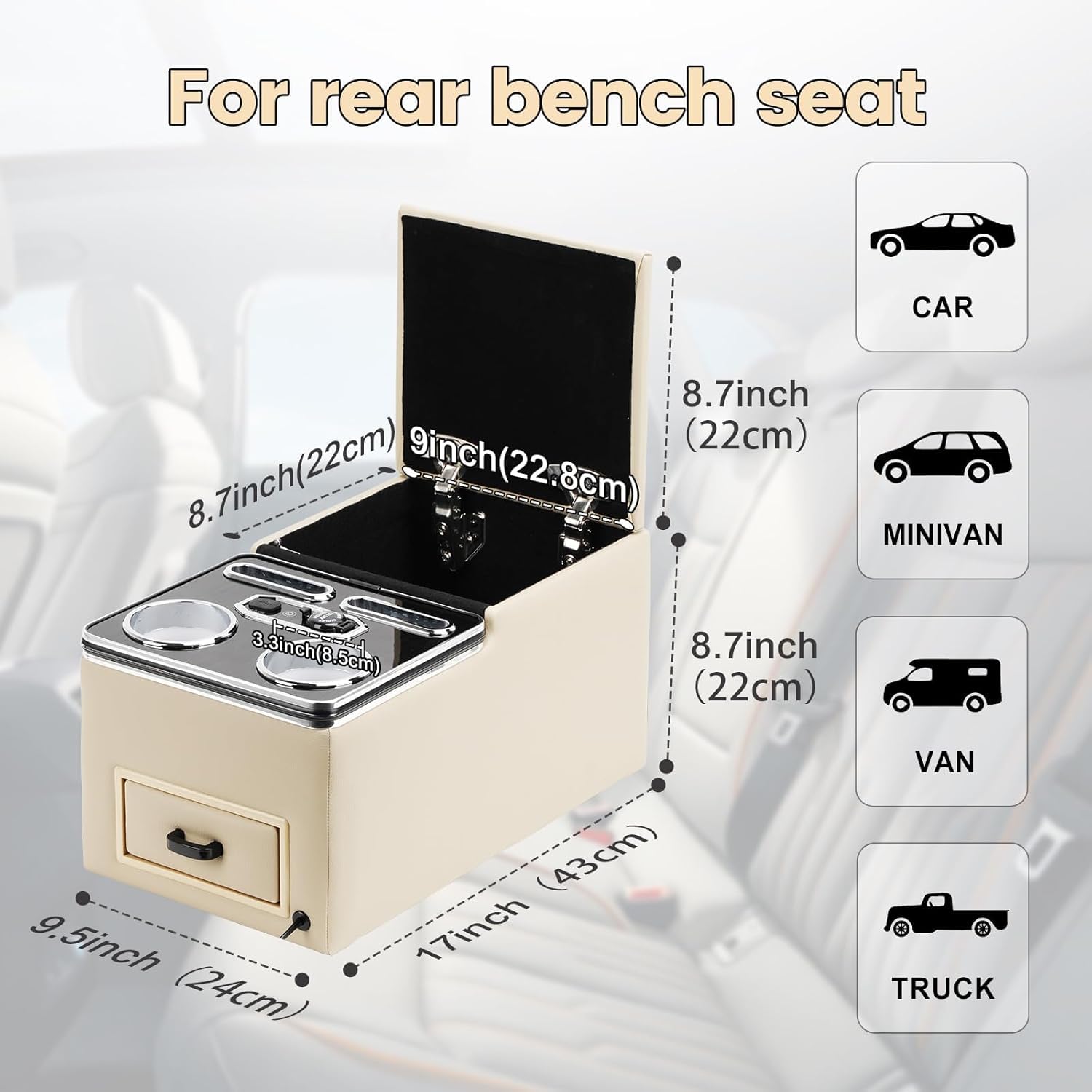 Rear Center Console For Car Minivan Van Truck