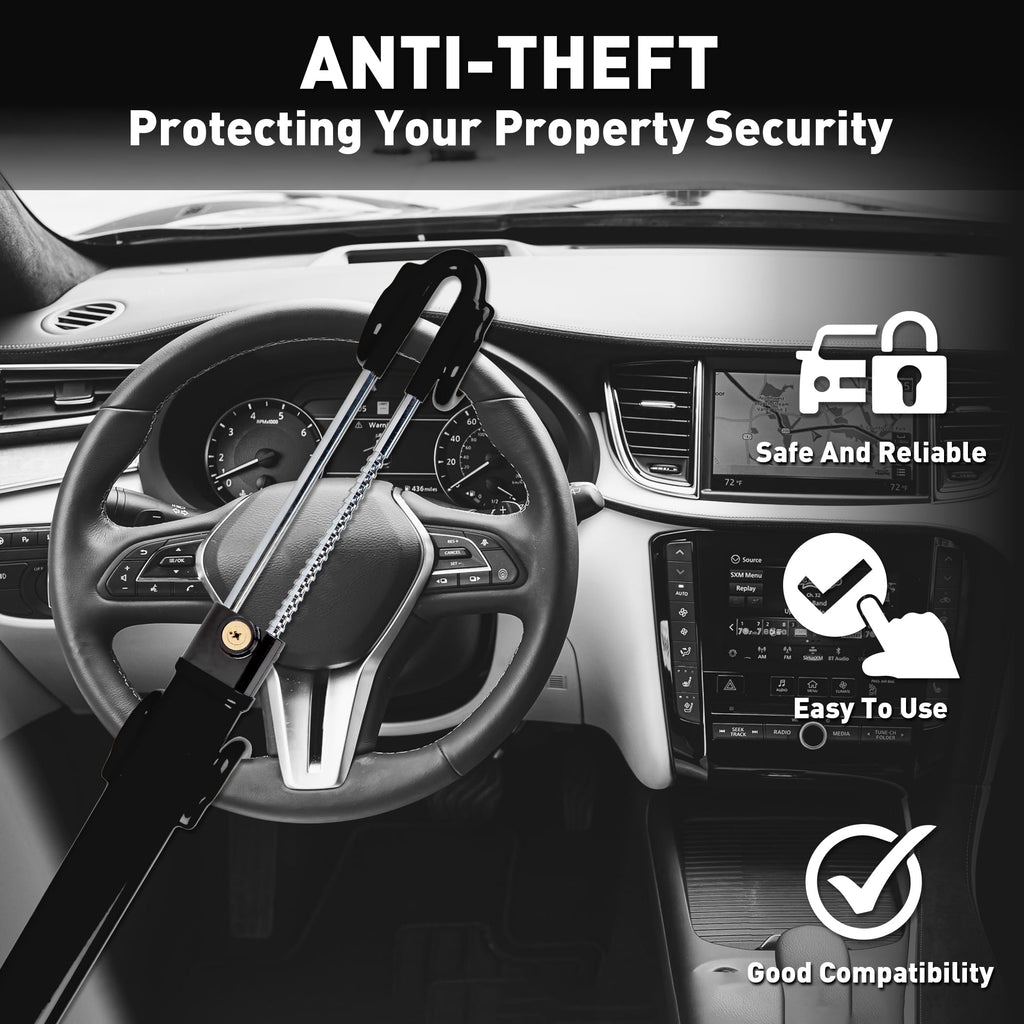 Heavy Duty Steering Wheel Lock Anti-Theft Car Device Security For Cars Trucks Vans and SUVs with 3 Keys