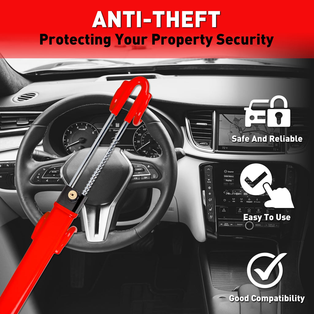 Heavy Duty Steering Wheel Lock Anti-Theft Car Device Security For Cars Trucks Vans and SUVs with 3 Keys